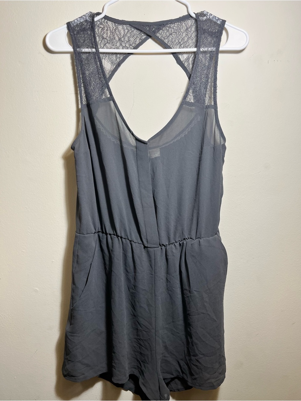 H&M Gray Top with White Lace Trim